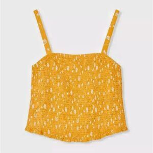 Torrid Challis Smocked Crop Top Mustard Yellow White Stretchy 3X Plus